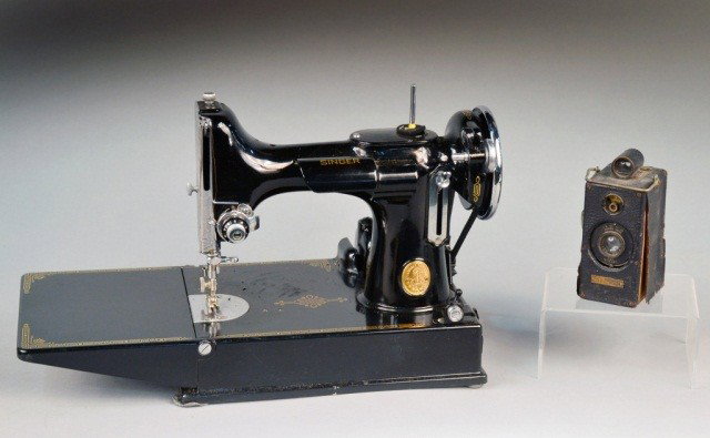 Sewing Machine: Inside of fitted case. Case, height 12 inches, width 13 inches, depth 8 inches. Ex. Coll. Martha Graham