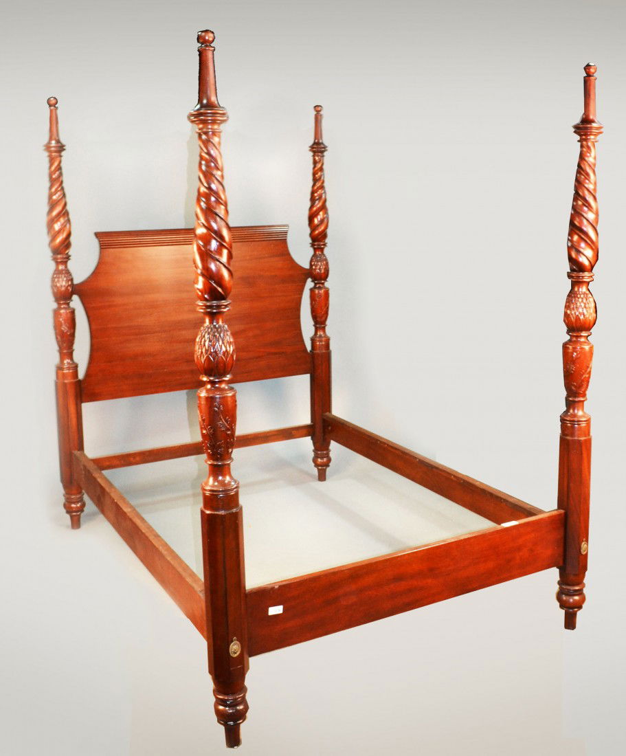 American Federal Style Mahogany Bed: Four poster bed. Height 7 feet 6 inches, width 68 inches.