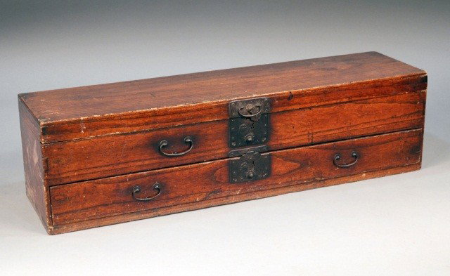Tansu Chest: Rectangular lift top above a singular drawer. Height 14 inches, width 47 1/2 inches, depth 12 inches. Note: Gift from Isamu Noguchi to Martha Graham. Ex. Coll. Martha Graham.