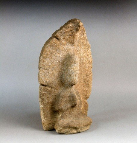 Southeast Asian Stone Carving: Depicting a praying seated figure. Height 23 inches. Ex. Coll. Martha Graham