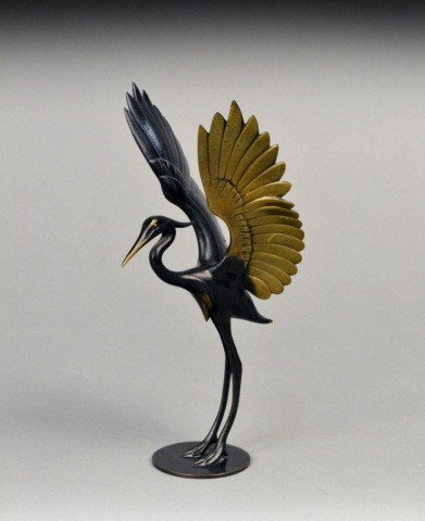 Hagenauer Bronze Figure of Crane: Modeled with wings open. Height 8 inches.