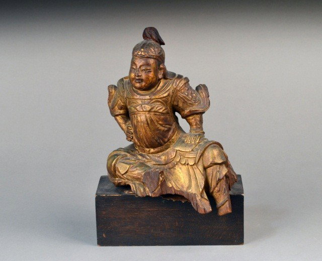 Gilt Wood Seated Samurai: One arm bent at his waist. Height 10 inches.