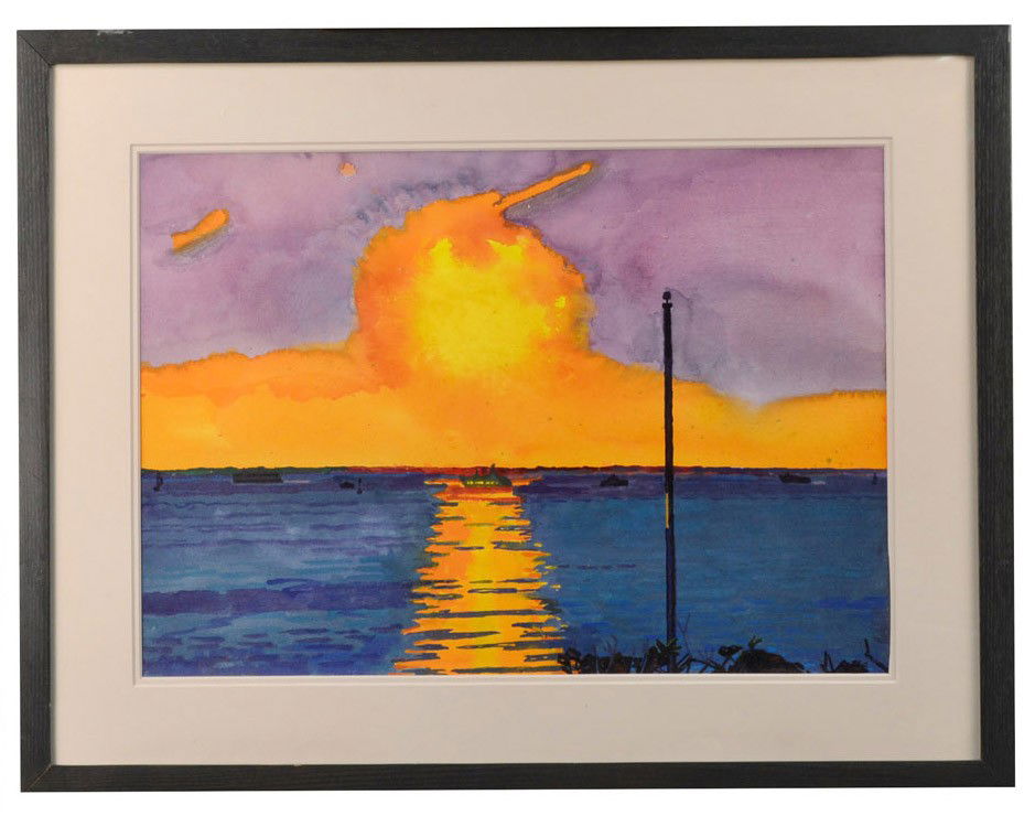 Graham Nickson (Am./Brit. 1946) Dawn Over Water: Watercolor on paper, sight size 13 7/8 x 19 3/4 inches.