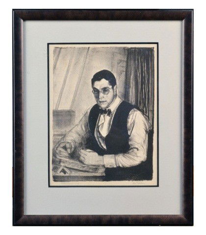 George Bellows (Am., 1882-1925), Lithograph: George Bellows (Am., 1882-1925). Portrait of painter Eugene Speicher (Am., 1883-1962). Designated l.l. 'Bolton Brown- imp.' and signed l.r. in pencil. 12 x 9 1/4 inches.