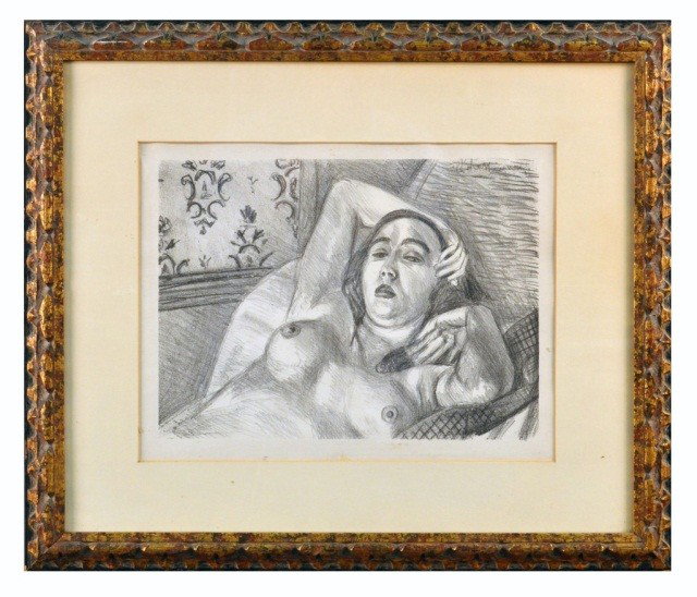 Henri Matisse (Fr., 1869-1954) Le Repos de Modele: Titled, "Le repos du modele." Lithograph, signed in the plate u.r. Year of work 1922. Published by Edmond Frapier for Gallerie des Peintres Graveurs, Paris. Stamped l.r. Cat. Rais. 416, Duthuit. Editi