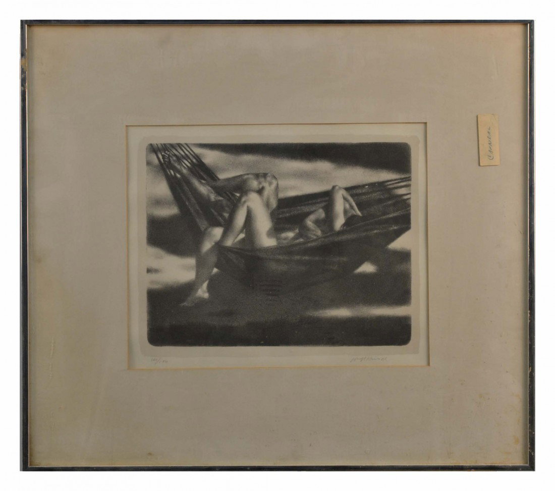 Joseph Hirsch (Am., 1910-1981) Hammock: "Hammock." Lithograph. 1969. Signed in pencil, l.l and numbered l.l.100/100. 11 3/8 x 14 1/2 inches.