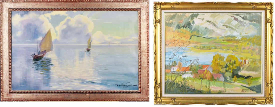 Two Polish School Landscapes (20th Century): Attributed to Felix Wygrzywalski (Polish, 1875-1944). Venezia. Oil on Signed, dated, and titled (l.r.). Sight size 31 x 19. Framed. Lidia Ignaszewska (Polish). Solina. Oil on canvas, 198. Signed, titl