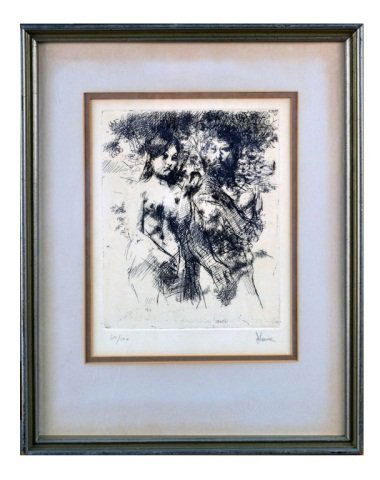 Jack Levine (Am, 1915) Adam and Eve: Etching, pencil signed l.r. J. Levine, numbered l.l. 69/100. Sight size 11 1/2 x 9 inches.