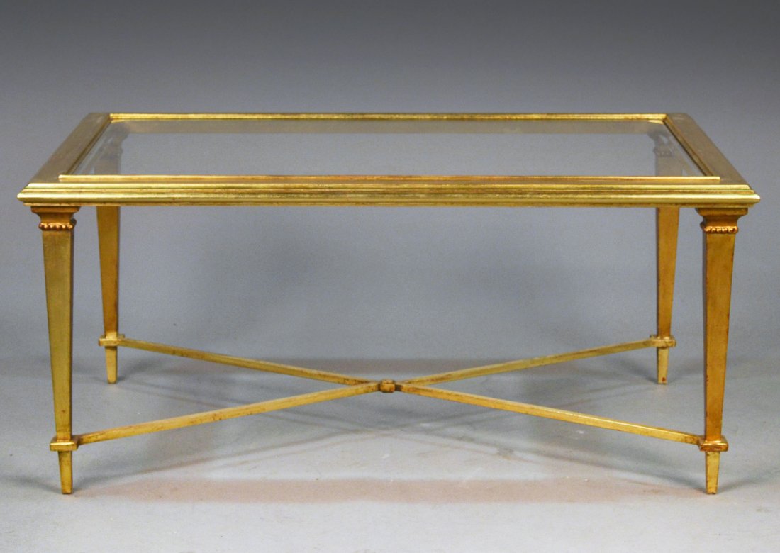 286 Gold Painted Glass Top Coffee Table