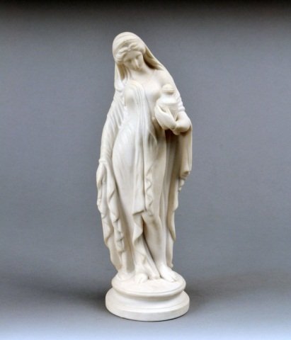 Minton Parian Figure: Woman holding a vase. Height 11 1/2 inches.