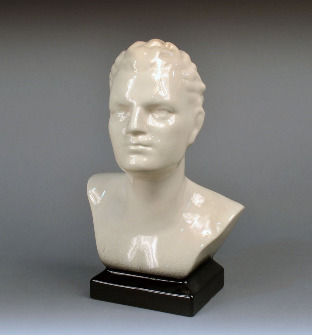 French Faience Bust of a Gentleman: White glazed figure facing forward. Height 14 inches.