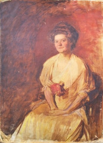 American School (20th Century): Woman in White Dress With Red Rose. Oil on canvas, early 20th century. 50 x 36 inches. Unframed. Ex-collection: Robert C. Graham, Sr., by descent.
