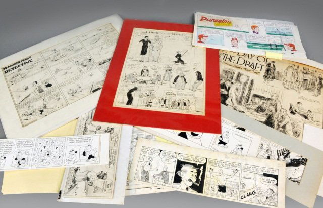 Group of Original Comic Art (20th Century): Group of 13 original comic works by Edwina Dumm, Ralph Dunagin, Gus Edson, Graham, Walter Hoban, Sam Leff, Jefferson Machamber, J. W. McGurk, Addison Mort Walker, and Watso (Gus Mager). All pen, ink,