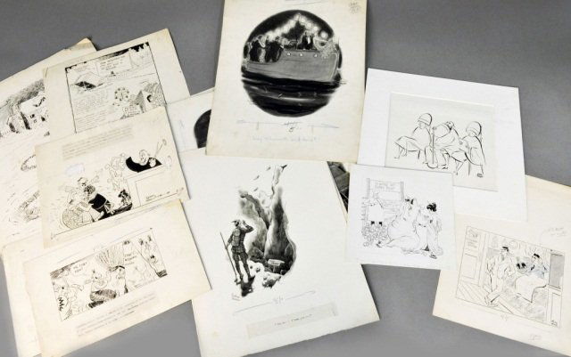 Group of Original Cartoon Art (20th Century): Group of 15 original cartoon works by Richard Decker, Carl Rose, and Dow Walling for The New Yorker, Life magazine, and Judge magazine. All pen, ink, and wash, 1930-1949. All signed. Largest at 22 7/8