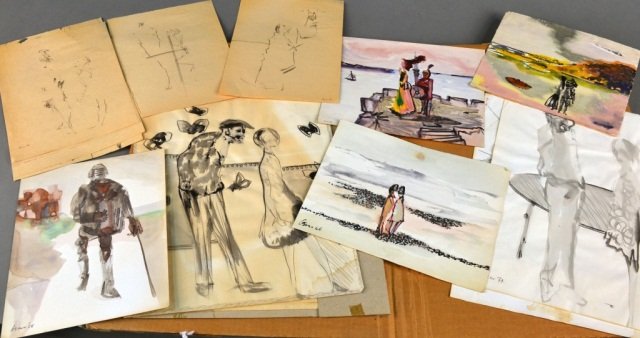 Peter Sheldon Williams (American, 1919-1994): Also known as "A. Oscar." A collecton of 15 works on paper, including works in watercolor, pencil, and ink. Signed. Largest at 16 7/8 x 13 7/8 inches.