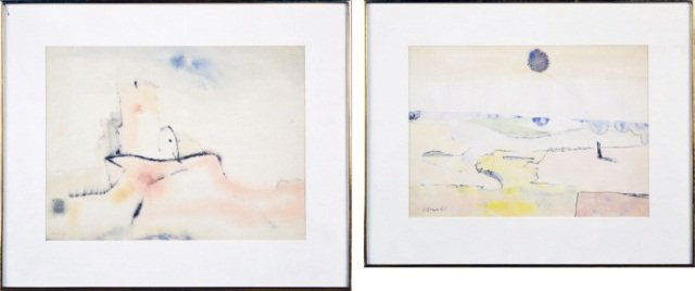 Two Works by Peter Williams (Irish, 1919-1994): Two color works on paper by Peter Sheldon Williams (pseudonym A. Oscar). Both gouache on paper. Both signed and dated (l.l.). (1) El Cid and Ximena on Beach at Pensicola. 1966. Sight size 9 3/4 x 13 3
