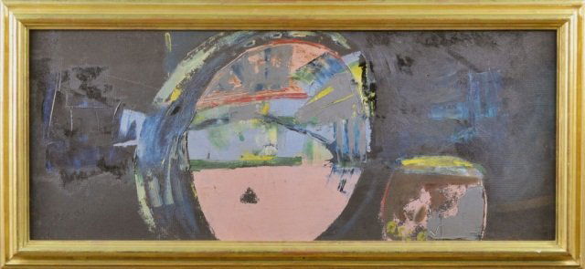 Peter Williams (Irish, 1919-1994): The Egg and Tumbler. Oil on board, 1965. Signed in oil (l.l.). Sight size 14 1/8 x 35 3/8 inches. Framed. Ex-collection: Robert C. Graham, Sr., by descent.