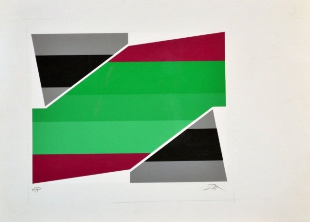 Larry Zox (American, 1936-2006): Green and gray abstract. Serigraph on wove paper bearing RIVES watermark. Signed in pencil (l.r.), designated artist's proof in pencil (l.l.). Sheet size 21 5/8 x 29 3/8 inches.