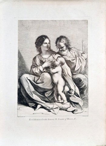Francesco Bartolozzi (Italian, 1728-1815): After Guercino (Giovanni Francesco Barbieri) (Italian, 1591–1666). Ex collectione comitis Antonii M. Zanetti Hieron F. (Sacra famiglia). Etching on wove paper with red and black ink. Inscribed (l.r.
