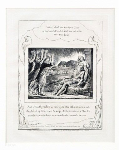 William Blake (British, 1757-1827): And When They Lifted Up Their Eyes Afar Off (from Illustrations of the Book of Job) (Bindman, 112). Engraving, 1825,edition of 215. Full margins. Plate size 8 1/2 x 6 5/8 inches.