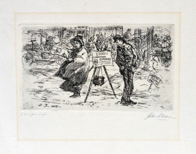 John Sloan (American, 1871-1951): Christmas Dinners. Etching, 1909, from 100 print edition. Signed in pencil (l.r.), signed and dated in plate (l.l.), annotated in pencil (l.l.). Plate size 2 5/8 x 4 5/8 inches.