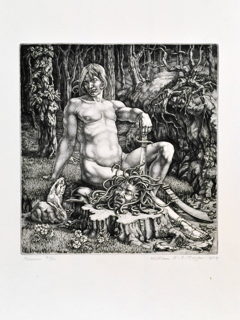 William Morgan (Br. 1903) Perseus & Head of Medusa: Engraving, signed l.r. , also titled l.l. and numbered 60/70. Sheet size, 15 1/2 x 11 inches.