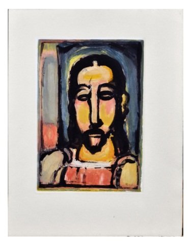 Georges Henri Rouault (French, 1871-1958): Christ de face (from Les fleurs du mal) (Chapon 282). Color aquatint, 1938, on wove paper with Vollard watermark. Signed and dated in plate (l.r.). Full margins. Edition of 250. Published by Vollard, 