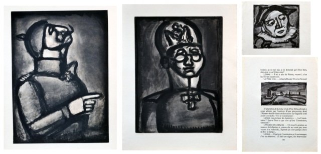 Georges Henri Rouault (French, 1871-1958): Four prints. (1) For Reincarnations du Pere Ubu. Woodengraving, cut by George Aubert, published by Ambroise Vollard Paris, 1932, on paper bearing Vollard watermark. Text on verso. Edition size 335. Sh