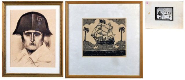 Group of 20th Century Prints: Group of 20th Century prints on paper. Pirates of the Spanish Main. John Held Jr. (American 1889-1958). Woodblock print, 20th Century. Signed in plate (l.l.). Sight size 11 x 12 5/8 inches. Framed. Fr