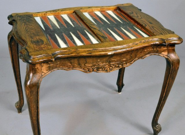 Louis XV Style Oak Backgammon Table - 2