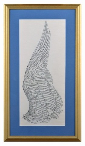 Jacques Hnizdovsky (American/Ukrainian, 1915-1985): Wing. Pen and ink on paper, 1973. Initialed and dated in pen (l.l.). Sight size 22 1/4 x 9 1/2 inches. Includes certificate of authenticity mounted on verso. Framed.