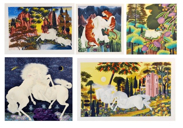 Jose Carlos Ramos (Peruvian, 1948): Group of 10 Serigraphs. Each depicting stylized animals in nature. Each hand signed (l.r). Each numbered (l.l.) out of 25 and marked H.C. Some embossed with Cornerstone Publishing, 1992 stamp. Largest