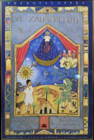 The Royal Opera Die Zauberflote Poster: Illustration by Jane Ray (English, 1960). 1991. Size 60 x 40 1/2 inches. Framed.