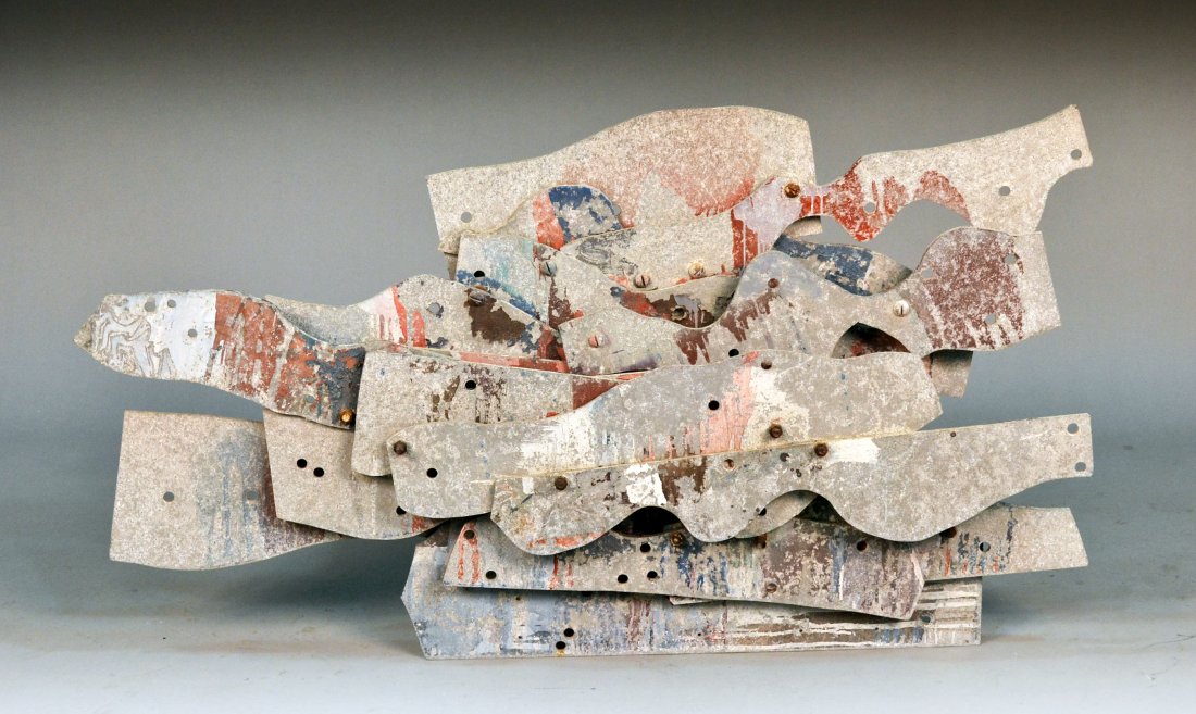 Robert Arthur Goodnough (American, 1917-2010): Painted steel sculpture with nuts and bolts. Approximate height 30 inches, width 45 inches.