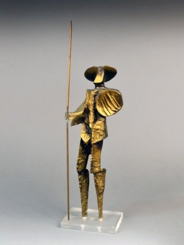 Painted Bronze Don Quixote (20th C.): Painted bronze Don Quixote figure. 23 1/2 inches (spear). 18 1/2 x 6 1/2 x 2 inches (figure).