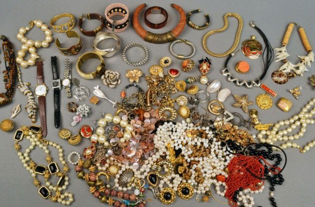 Miscellaneous Group of Costume Jewelry: Large assortment of jewelry including some signed designer pieces, bead necklaces, bangles, etc.