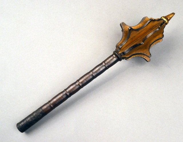 Parcel Gilt Flanged Mace: 17th century. Hollow ribbed haft topped with an eight flange head. Length 17 inches. Provenance: Christie's New York. 06/09/1984. Lot 69.