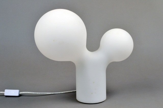 White Plastic Double Bubble Lamp: Designed by Eero Aarnio. Height 14 1/2 inches.