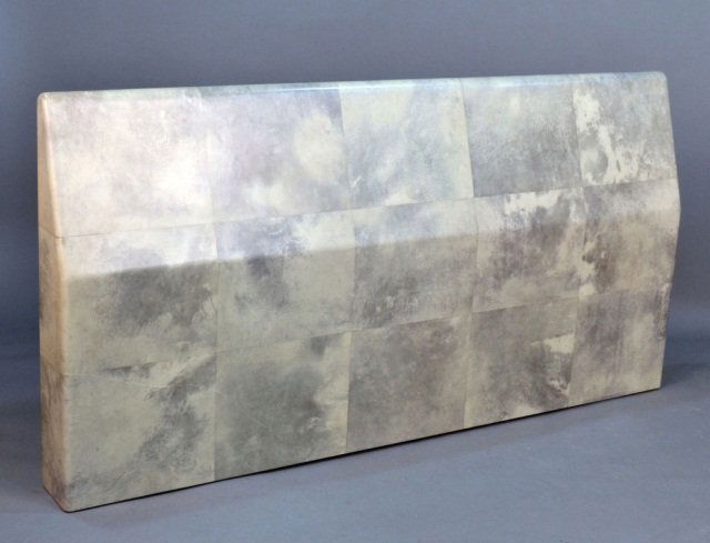 Karl Springer Parchment Headboard: Height 39 inches, width 6 feet 6 inches, depth 7 inches.