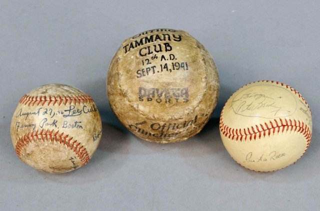Two Vintage Autographed Baseballs: (1) Boston, Fenway Park. August 27, 1946. Signed Ted Williams, Bobby Doerr, Lee Culberson, Dave Ferris, Dom DiMaggio, Tex Hughson, Rudy York, Johnny Pesky, and others illegible; (2) Spalding, Official