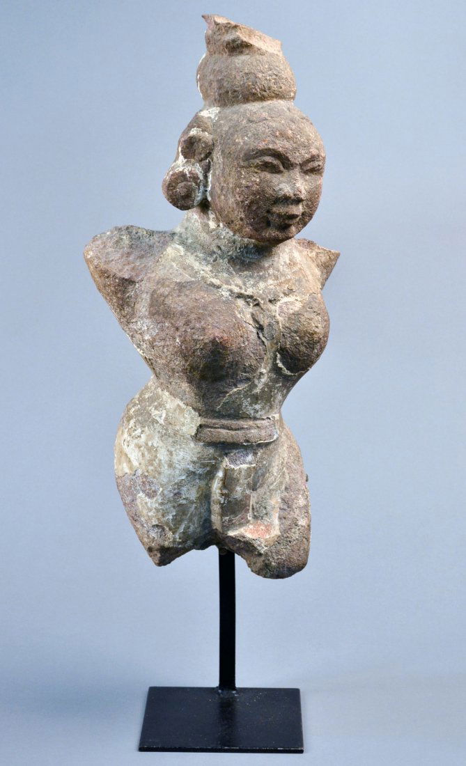 South East Asian Figure of a Maiden: Modeled facing forward, torso and head mounted on a metal stand. Height 23 inches. Provenance: Estate of Michael "Mendy" Wager.