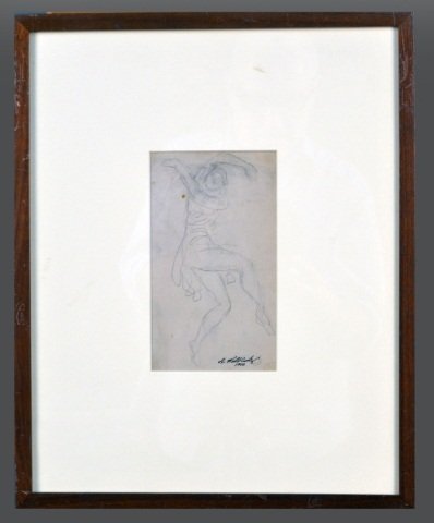 Abraham Walkowitz (American, 1878-1965) #: Isadora Duncan. Pencil on paper, 1906. Signed and dated in pen (l.r.) over signature in pencil (l.r.). Sight size 7 x 4 inches. Framed and matted.