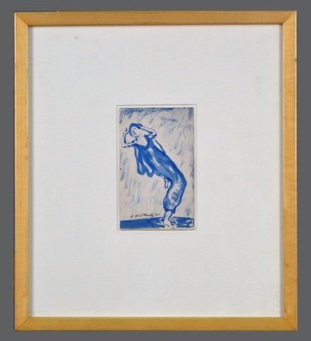 Abraham Walkowitz (American, 1880-1965) #: Isadora Duncan. Ink wash on paper, 1906. Signed and dated in pen (l.l.) over signature in pencil (l.r.). Sight size 6 1/2 x 4 inches. Framed and matted.