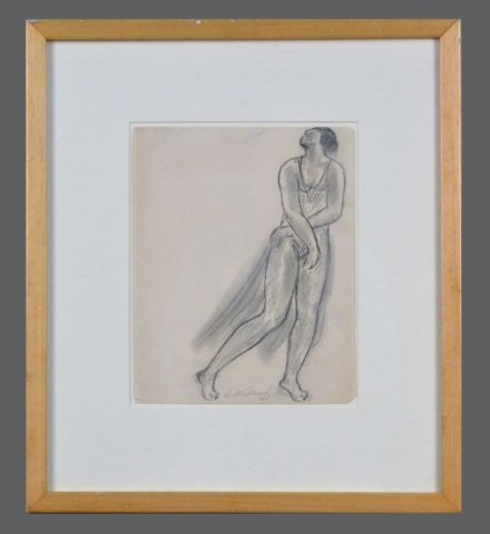 Abraham Walkowitz (American, 1878-1965) #: Isadora Duncan. Pencil on paper. Signed in pencil (l.m.) over signature in pencil (l.r.). 9 1/2 x 7 5/8 inches. Framed and matted.