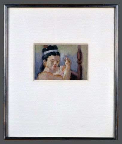 Max Weber (American, 1881-1961) #: Gesture. Gouache on paper, 1930. Signed and dated in pencil (l.r.) and titled in pencil (l.l.). Image size 4 1/4 x 6 1/2 inches. Framed and matted