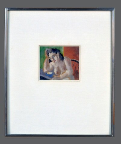 Max Weber (American, 1881-1961) #: The Blue Bowl. Gouache on paper, 1930. Signed and dated (l.r.) and titled (l.l.) in pencil. Image size 5 x 4 1/4 inches. Framed and matted.