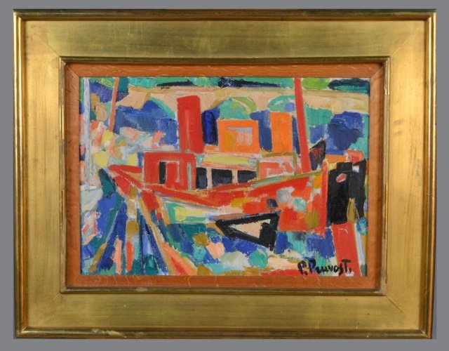 Pierre Pruvost (French, 1921-2008): Salon de Mai. Oil on canvas, 1950. Signed (l.r.), titled and dated (verso). 16 x 22 inches. Framed. Provenance: Ex. coll. Genia and Charles Zadok Collection. Exhibition: Arts Club of Chicago, May 1 to