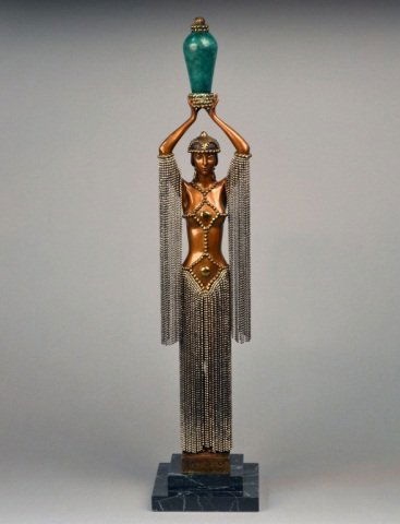After Romain (Erte) de Tirtoff (Russian,1892-1990): Emerald Vase. Bronze. Stamped 27/375, Chalke & Vermilion and SevenArts, 1988. Height 24 inches.