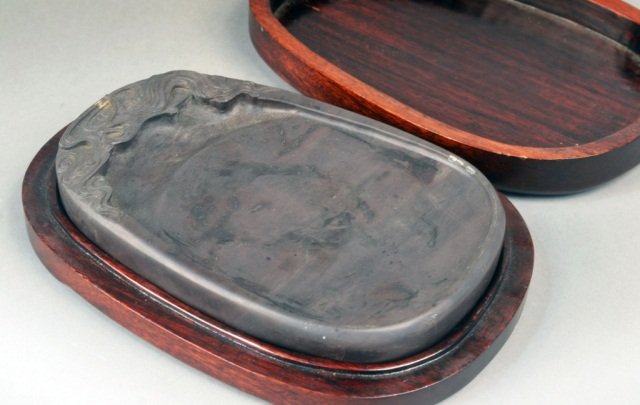 Asian Brush Washer: In fitted wood box. 7 x 4 3/4 inches. Provenance: Estate of Gordon Parkes