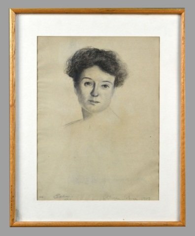 Attributed to Thomas Eakins (American, 1844-1916): Portrait of Catherine Joshua. Charcoal, 1909, on MBM laid paper. Signed and dated in pencil (l.l.) and titled in pencil (l.r.).